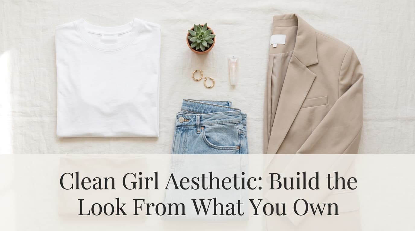 Clean girl aesthetic mood board — neutral tones, minimal silhouettes, effortless style