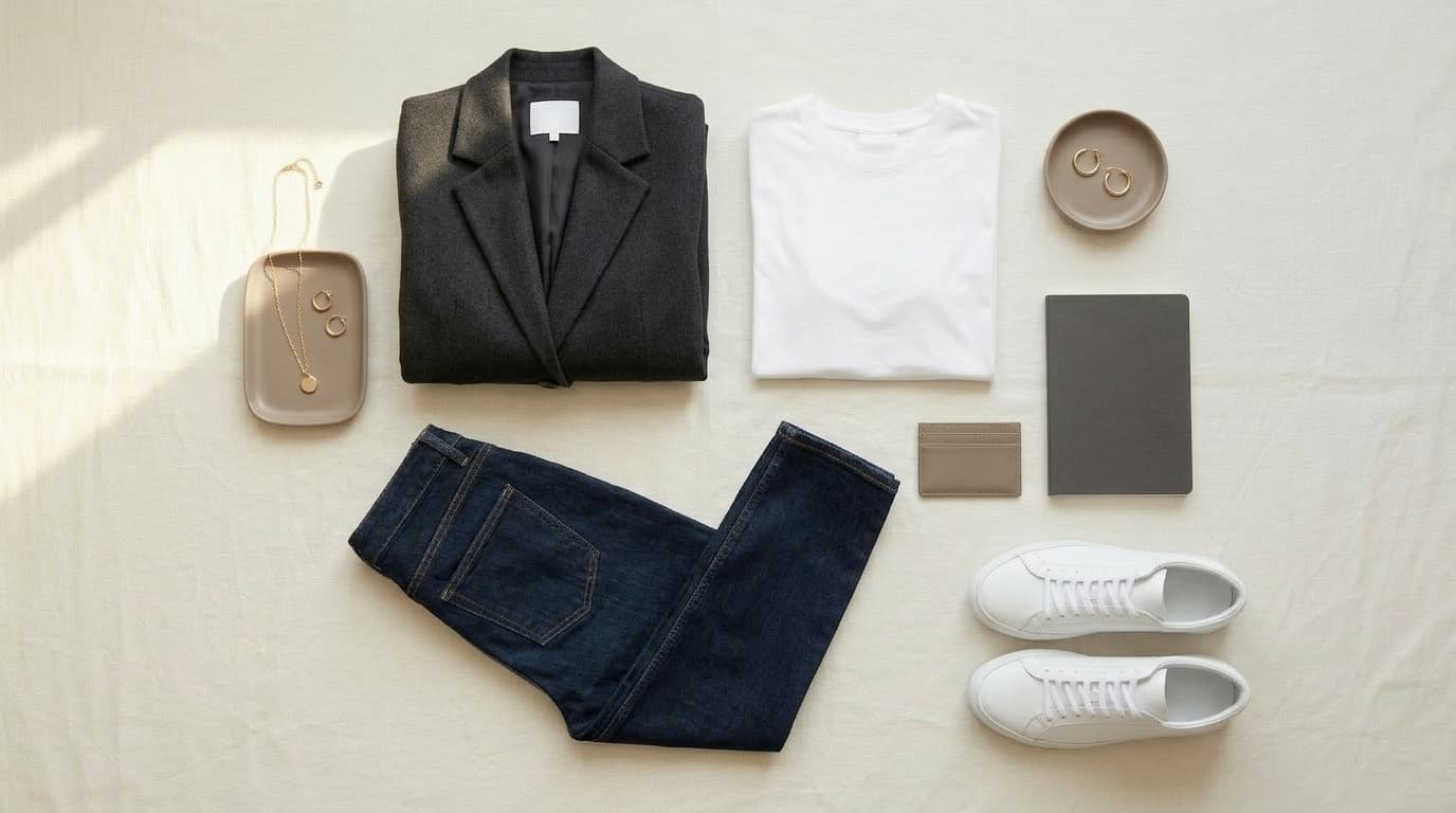 Fashion tips for beginners — wardrobe essentials flat-lay
