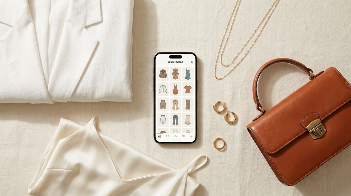 Best AI outfit generator apps 2026 — editorial fashion tech flat lay